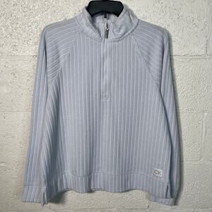 Calvin Klein Women's Ribbed Quarter-Zip Sweatshirt, Spray blue medium